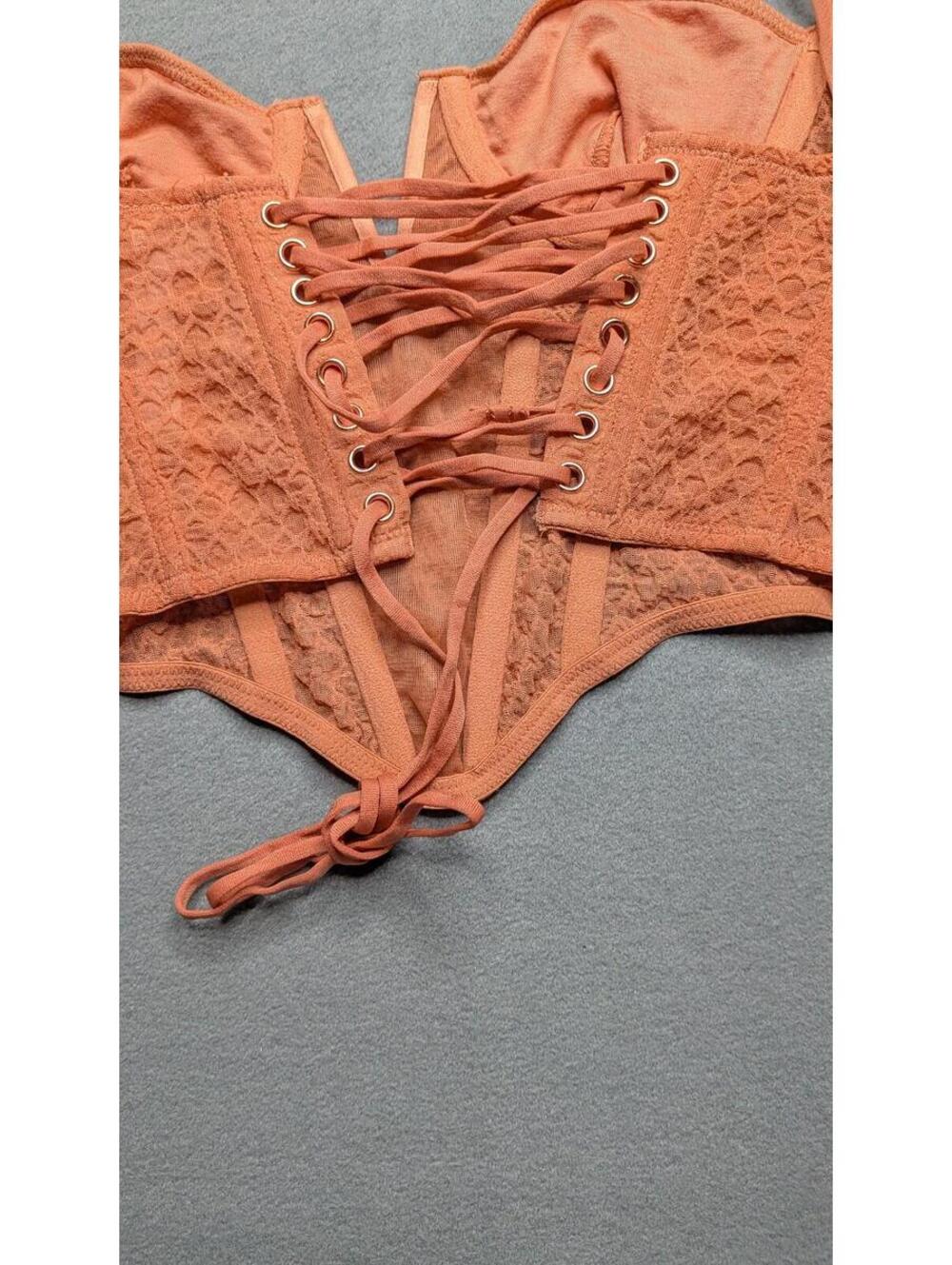 Out From Under Corset Top Womens Small Orange Lace Up Bustier Lined - Picture 5 of 6